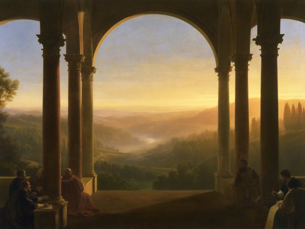 Open loggia: a Renaissance oil painting in the world Aside lives in.